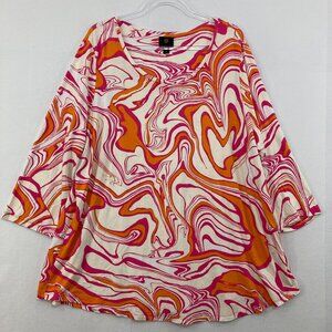 JM Collection sz 3X Multi Color‎ Marble Print Stretch Knit 3/4 Sleeve Top Office
